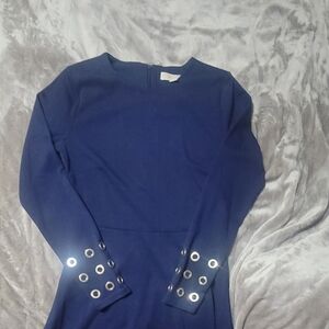 Michael Kors Navy Midi Dress with Silver Accents